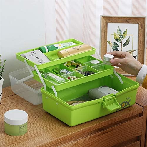 Kinsorcai 2PCS 12'' Three-Layer Clear Plastic Storage Box/Tool Box, Multipurpose Organizer and Portable Handled Storage Case for Art Craft and Cosmetic (Green)