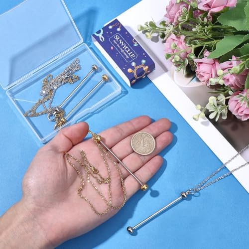 SUNNYCLUE 1 Box 6 Sets Beadable Necklace Pendant Beadable Bars Bulk Silver Gold Stainless Steel Metal Cable Chains Pendants for Jewelry Making Kits Women Adults Beading Crafts Supplies DIY Accessories