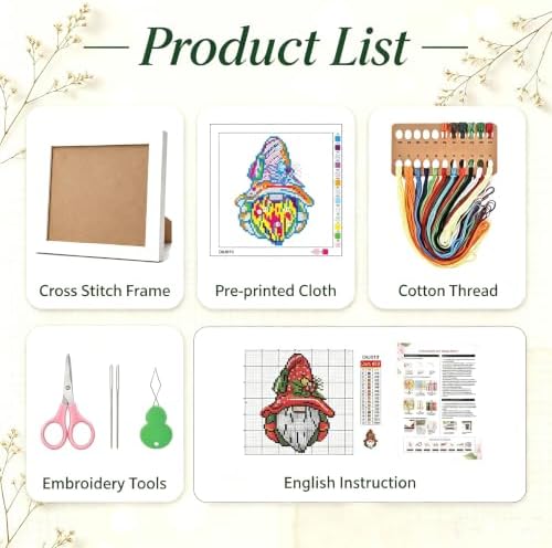 Christmas Gnome Stamped Cross Stitch Kits for Beginners Embroidery Kit