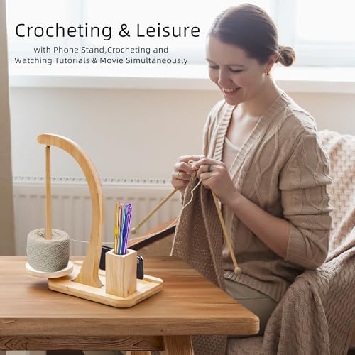 FOGWOWO Yarn Holder for Crocheting,Crochet Gifts,with Storage & Phone Stand