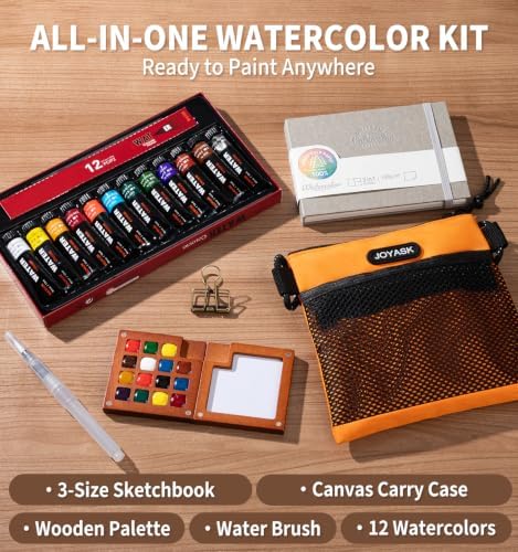 Mini Watercolor Paint Set, All-in-One 12-Color Travel Watercolor Set