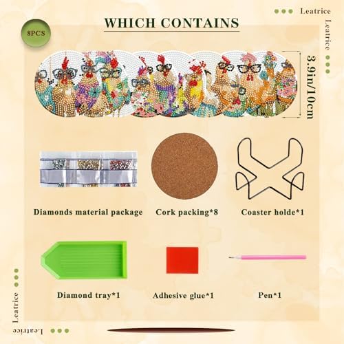Leatrice 8 Pcs Diamond Art Coasters Small Diamond Painting Kits for Adults
