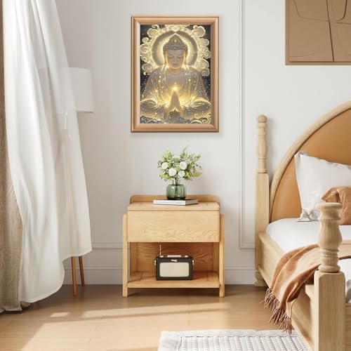 GOUOYANA Buddha Diamond Painting Kits for Adults Beginners, Buddhism Diamond Art Kits, 5D DIY Full Round Drill Religious Paint with Diamond Pictures Gem Art, Home Wall Decor 12 x 16 Inch