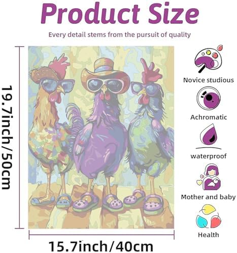 Paint by Numbers Kit for Adults,Frameless Abstract Chicken(16x20 inches)