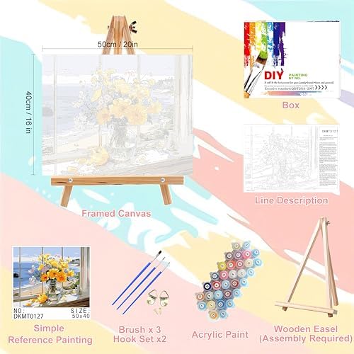 Vase Flower Paint by Numbers for Adults with Framed Canvas - Wooden Easel