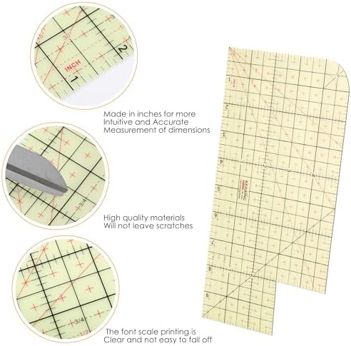 Thin Hot Hem Ruler Rounded Corner Ironing Ruler for Pocket All-in-one Ruler for Sewing Quilting Heat Resistant Non-Slip Hot Ruler Efficient Precise Sewing Tool Seam Guide 10X5inch