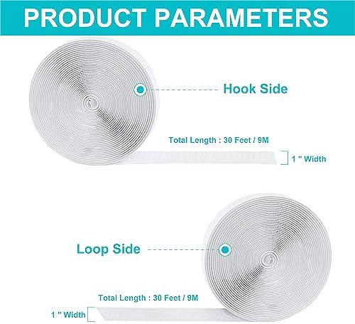 30Ft x 1Inch Hook and Loop Tape - Industrial Fastening Mounting Strips with Adhesive Heavy Duty - Sewing, Crafting,DIY- Indoor or Outdoor Use