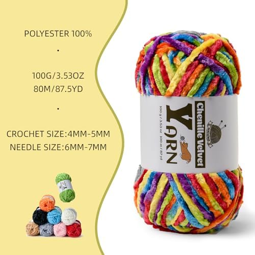 Chenille Crochet Rainbow Yarn 4 Pack