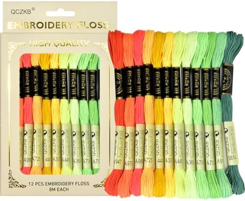Premium Rainbow Color Embroidery Floss - Cross Stitch Threads - Friendship Bracelets Floss - Crafts Floss - 12 Skeins Per Pack Embroidery Floss,Red-Yellow-Green Gradient