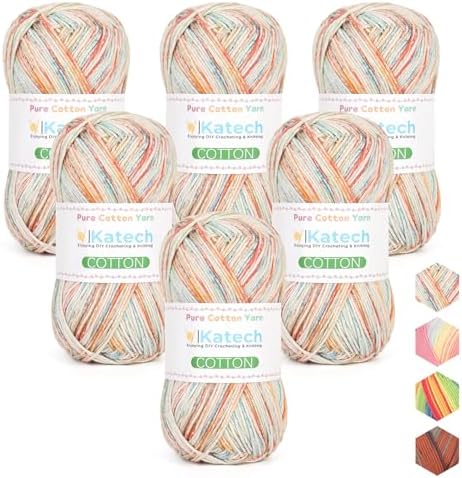 Katech 1OO% Variegated Cotton Yarn for Crocheting-2 Sport Weight Baby Yarns