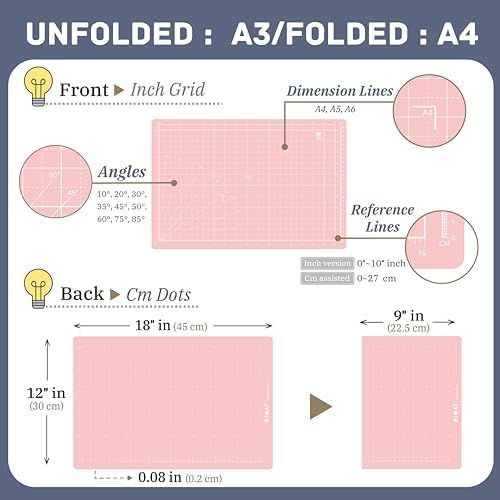 iMAT Flip Cutting Mat Note A3 Foldable Double-Sided Rose Pink