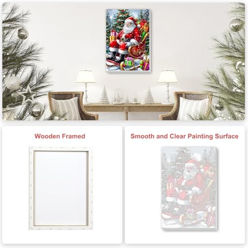 SENQAO Christmas Paint by Numbers for Adults Framed, Santa Claus Adults' Paint-by-Number Kits, Adult Paint by Number Kits on Canvas, Acrylic Number Painting for Home Decor, 8x12inch