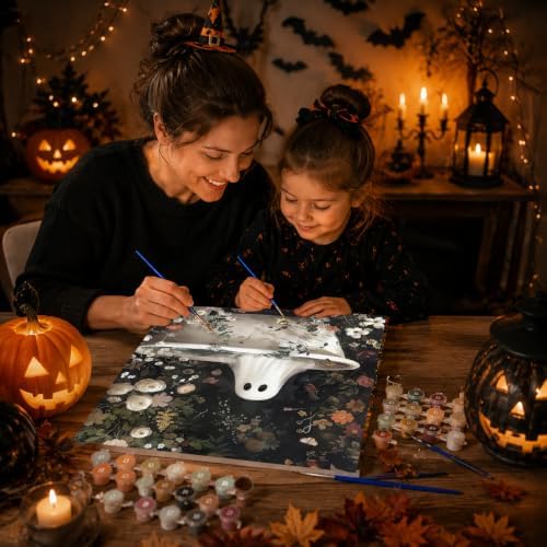 4 Pack Ghost Paint by Numbers Kit for Adults Beginner with Framed 10x12Inch