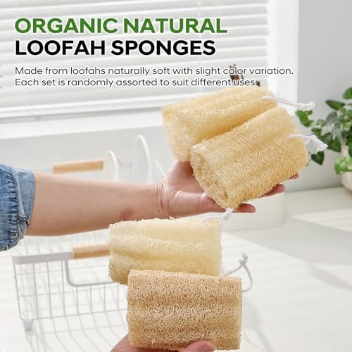 Natural Loofah Sponge, Exfoliating Body Scrubber for Men & Women, 4 Pack