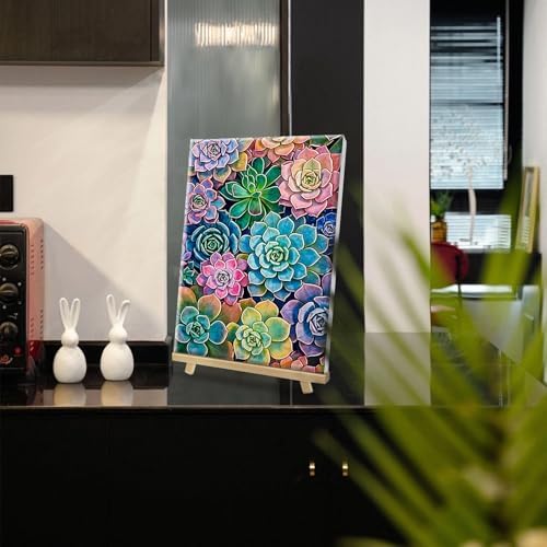 HeeBenor Framed Paint by Numbers Kit for Adults, Succulent Paint by Number with Easel, DIY Acrylic Oil Painting Kit, Adult Paint by Number Kits Framed Canvas for Home Decor 8x12 Inch