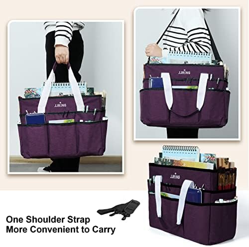 JJRING Craft Organizer Tote Bag Large Art Storage Caddy Deep Purple | With Multiple Pockets For Sewing, Scrapbooking, School, Medical, And Office Supplies