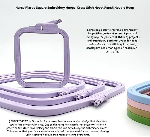 Nurge Square Embroidery Hoop - Plastic Cross Stitch Frame for Needlepoint & Embroidery - Adjustable Craft Hoop - Lilac - No:3 (Medium)