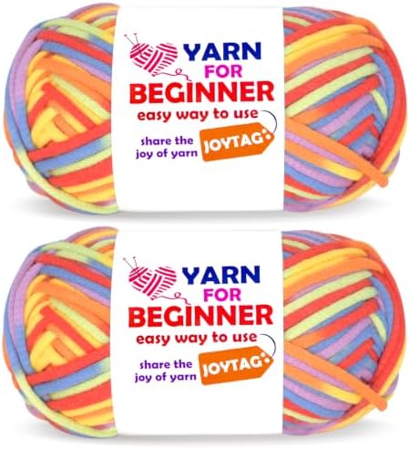 2 * 50g Rainbow Beginner Crochet Yarn for Crocheting and Knitting Multicolor Cotton Crochet Yarn for Beginners(Rainbow 01)