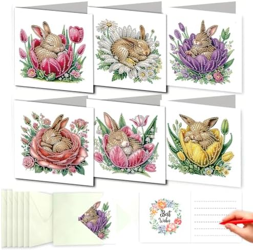LSQFS 6Pcs Diamond Painting Greeting Cards, 5.9x11.81inch