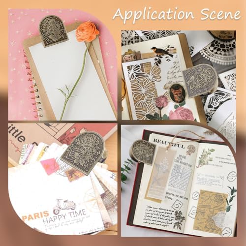CRASPIRE Travelers Note Book Clip Alloy Vintage Flower Butterfly Theme Metal Antique Bronze Decorative Journal Page Binder Clips for TN Travelers Art Journaling Reading Decoration Accessories