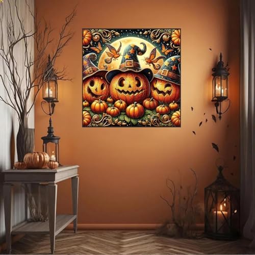 WNPOKN Halloween Pumpkin Diamond Art Kits for Adults 14 x 14inch