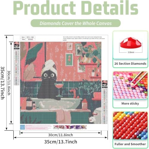 Accompany Wind Black Cat Diamond Art Kits for Adults, 5D Cute Animals Diamond Painting Kits for Beginners,DIY Round Full Drill Diamonds Gem Art Crafts for Home Wall Decor Gifts 14x14 Inch