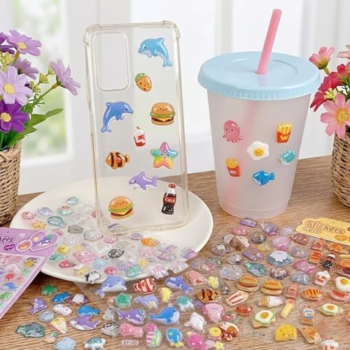 3D Puffy Stickers, 10 Sheets 500+ PCS Mini Kawaii Resin Decorative Stickers for Scrapbooking Phone Case, Notebook, Journal