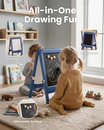 Tabletop Art Easel for Kids with Whiteboard & Chalkboard, Blue