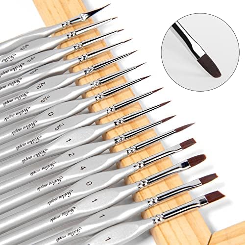 Golden Maple Miniature Paint Brushes, 15PC Model Brushes Micro Detail Paint Brush Set, Fine Detailing for Acrylics, Oils, Watercolors & Paint by Number, Figurine (Silver)