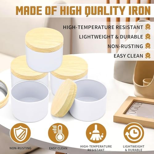 24-Pack 8oz Candle Tins with Wood-Grain Printing Lids, Metal Candle Jars for Candle Making, Empty Containers Vessels Bulk for Small Business & Beginners DIY Storage -Wood White