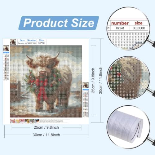 Christmas Diamond Art Kits for Adults, Christmas Highland Cow Diamond Painting Kits for Adults Beginners, 5D DIY Full Drill Round Rhinestone Gem Art Crafts Paintings for Home Wall Decor 12x12 inch