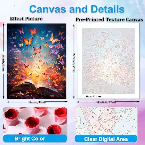 Artunion Book Theme Paint by Numbers Kit for Adults,Butterfly Paint by Number Kits, DIY Oil Painting Paint by Number Kits on Canvas Arts Craft for Home Wall Decor 16x20 Inch