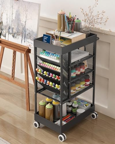 Rolling Utility Art Cart with Paint Storage & Brush Organizer,Black