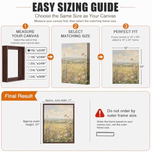 Canvas Floater Frame for 1”–1.25”Deep Gallery Wrapped Canvas, Wood-Look Floating Frame Wall Artwork for Oil Paintings, Gallery Bedroom, Living Room, Studio, Made in USA (Dark Walnut,18x30)