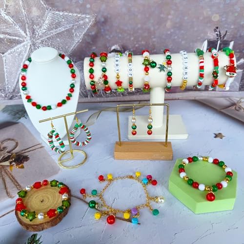 1540PCS Christmas Beads for Bracelets Jewelry Making Kit, Christmas Tree Snowflake Charms, Red Green Xmas Clay Beads Assorted Acrylic Crystal Round Pearl Star Spacer Bead for DIY Crafts Necklace