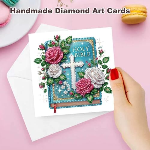 Zyvoreva 12 PCS Cross Diamond Painting Greeting Cards with Envelopes, Religious Diamond Art Kits for Adults, 5D DIY Bible Butterfly Art Crosses Cards for Birthday Baptism Sympathy Gifts (Cross)