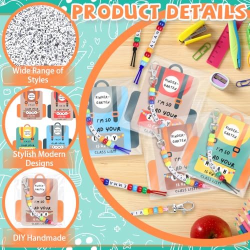 24 Set Back to School Gifts Includes Keychain Making Kit with Gift Cards DIY Bead Crafts Adjustable Letter Beads Welcome First Day of School Student Teacher Supplies
