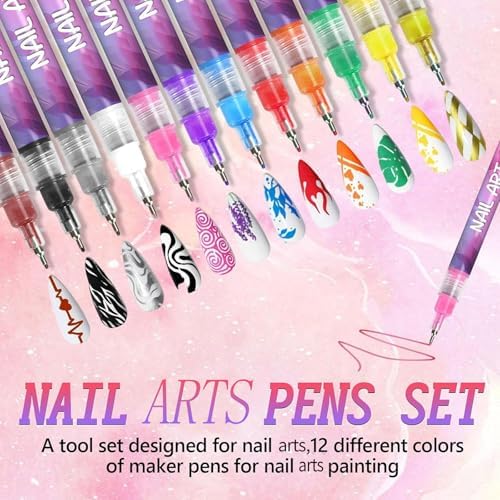NEW 12 Colors Nail Arts Markers Pens Set, Nail Markers for Nail Arts, Suitable for Nail Arts, Nail Painting, And Artistic Decorations; Suitable for Everyone（12 Colors）