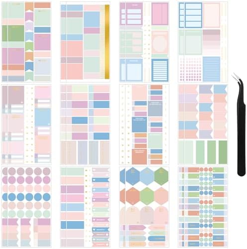 Ctosree 24 Sheets Planner Stickers with Tweezer to Do List, Macaron Color