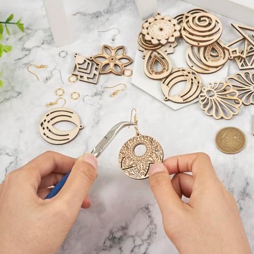 Elecrelive 26Pcs Kite Rhombus Wooden Charms Flower Wood Filigree Charms