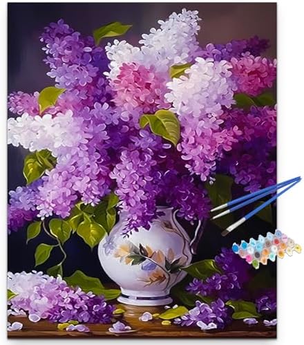 Artunion Blue Lilac in a Vase Paint by Numbers Kit for Adults,Purple Flower Paint by Number Kits, DIY Acrylic Painting Paint by Number Kits on Canvas Arts Craft for Home Wall Decor 16x20 Inch