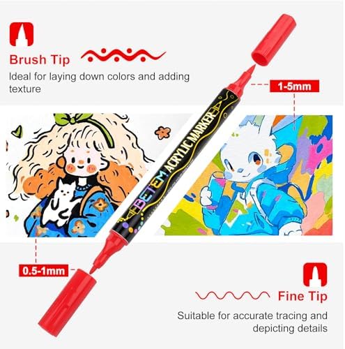 Betem 48 Colors Paint Markers for Glass, Dual Tip Acrylic Paint Pens