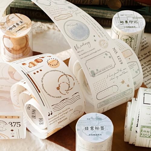 Alideco 6 pcs Decorative Adhesive Tapes Cartoon PET Tape Great for Bullet Journal Supplies, Arts, Scrapbook, DIY Crafts, Planners(huahuibiankuang) (pianduanhenji)