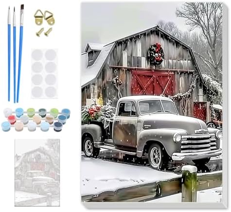 SENQAO Christmas Paint by Numbers for Adults Beginners Framed, Farmhouse Truck Adults' Paint-by-Number Kits, Adult Paint by Number Kits on Canvas, Acrylic Number Painting for Home Decor, 8x12in
