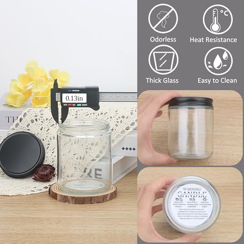 MILIVIXAY 20 Pack 8 OZ Thick Glass Clear Candle Jars with All Black Metal Lids-Bulk Empty Candle Jars for Making Candles-Canning Jar for Spice, Liquid, Sample- Dishwasher Safe.