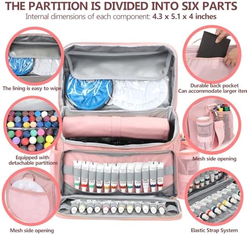 Acrylic Paint and Brush Set Organizer Bag - Carrying Case Compatible with Apple Barrel, Shuttle Art, Caliart Art Supplies - Includes Detachable Paint Brush Holder - for Home/Travel/Outdoor (Pro Pink)