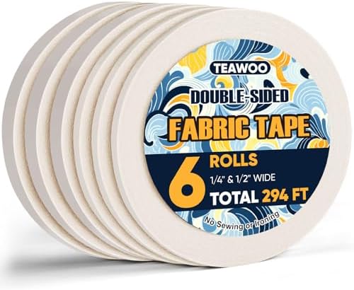 TEAWOO 6 Rolls Double Sided Fabric Tape, 294 FT Hem Tape No Sewing No Iron