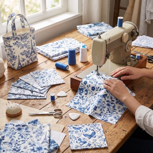 HunnmingRe 20 Pcs 10''x10'' Blue White Flower Quilting Fabric Square Chinoiserie Floral Precuts Quilted Fabric Bundle Butterfly Bird Printed Sewing Material for Holiday Patchwork DIY Craft Supplies