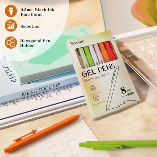 Vitoler Pens, Black Ink, 8pcs 0.5mm Smooth Writing Gel Pens with Fidget