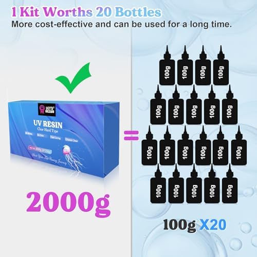 LET'S RESIN UV Resin, 2000g 8Pcs Hard Resin for Crafts, Casting, Coating | Crystal Clear, Low Viscosity, Odorless, Anti-Yellowing, Fast Cure, Low Shrinkage, Beginner-friendly for UV Jewelry, Molds